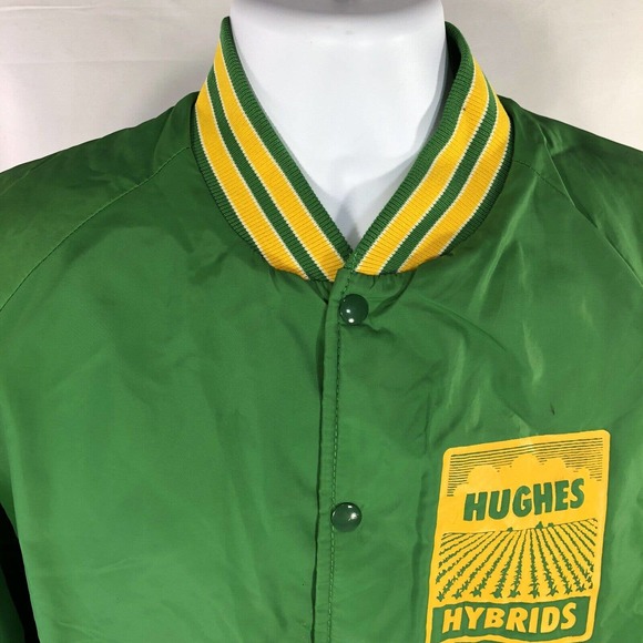 VTG HUGHES HYBRIDS SNAP BUTTON JACKET GREEN USA MADE XL FITS SMALLER 70s 80s - Picture 4 of 16